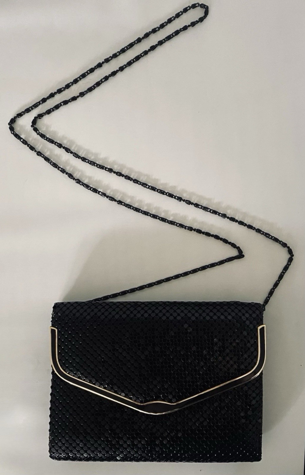 Vintage Black & Gold Envelope Mesh Diagonal Shoulder Purse Bag Cocktail Clutch