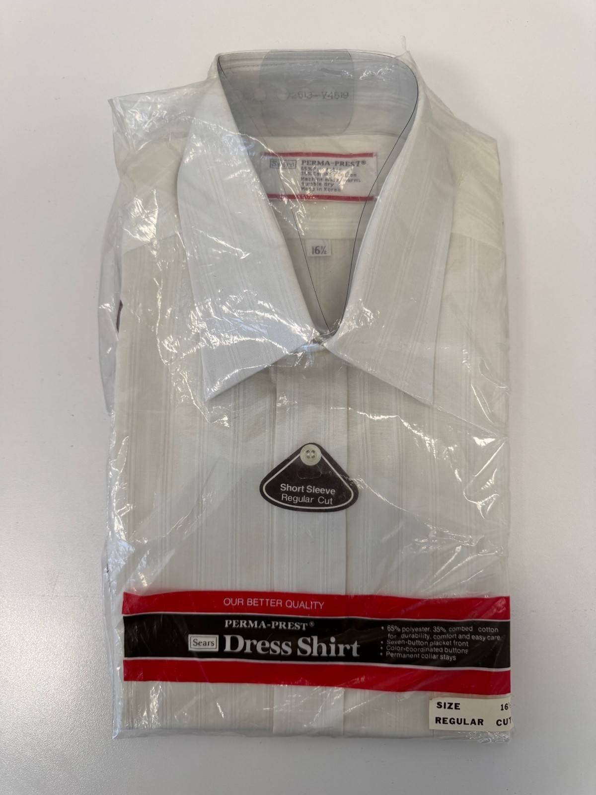 Vintage Perma-Prest Mens White Shirt 16.5 Regular Short Sleeved Button Up