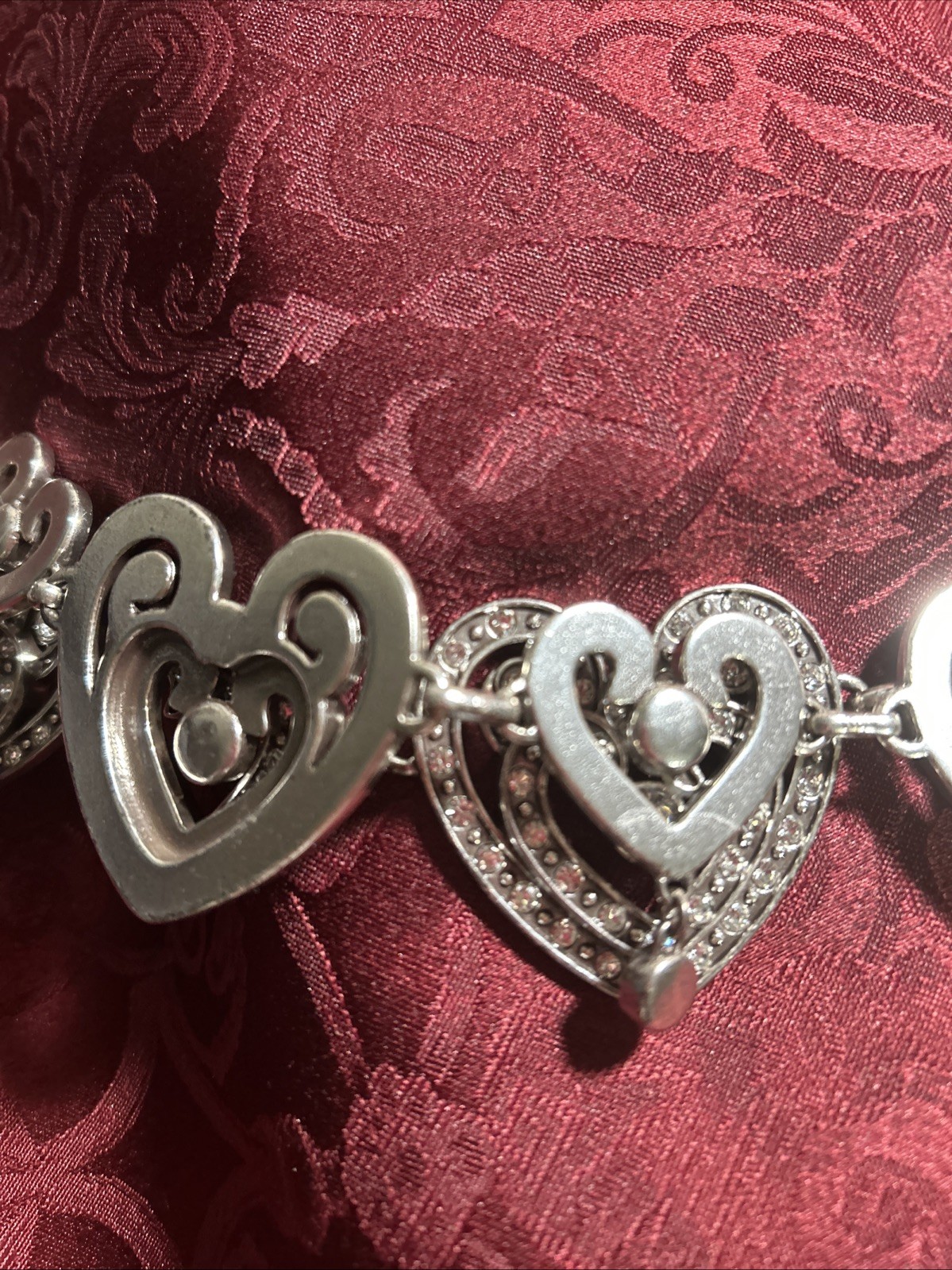 Brighton Silver Heart Pendant belt Pavé Clear Stones SZ M