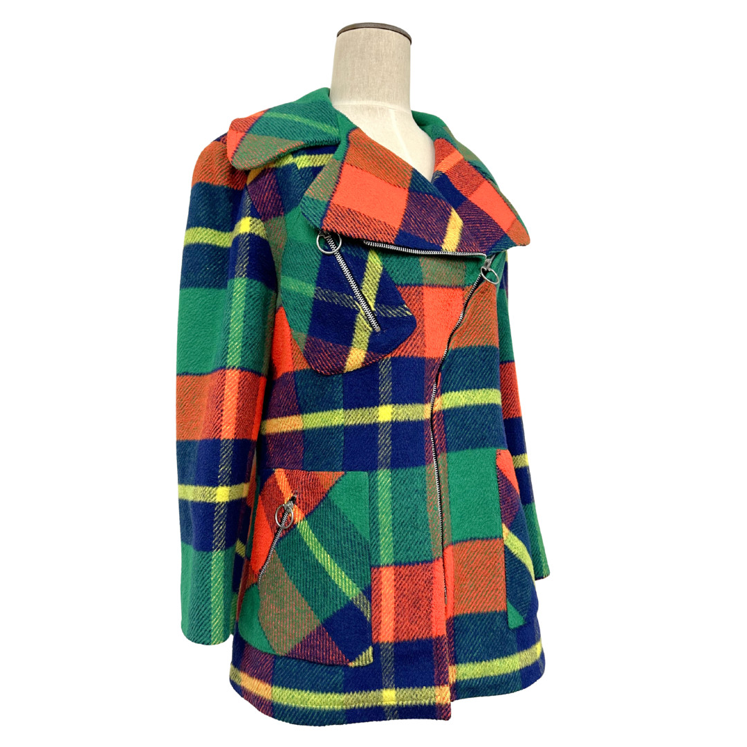Vintage 1960s Sears Rainbow Plaid Wool Zip Up Jacket