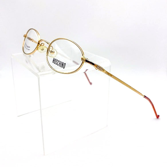 Vintage 1990s Moschino Gold Oval Eyeglass Frames Made in Italy NOS