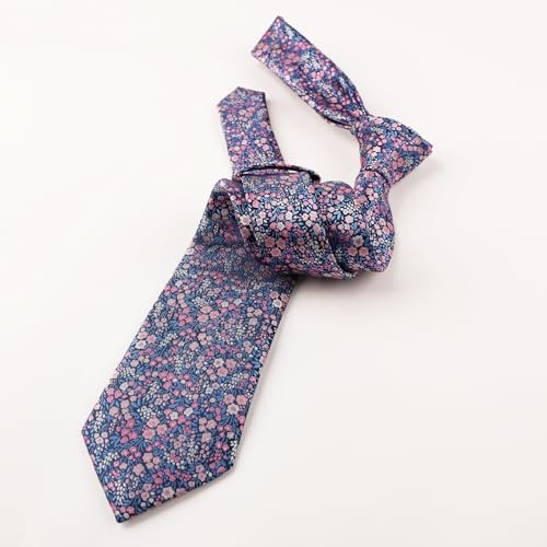 Mens 3.15inches Floral Tie with Flower Printed C142-navy/ Blue/ Pink