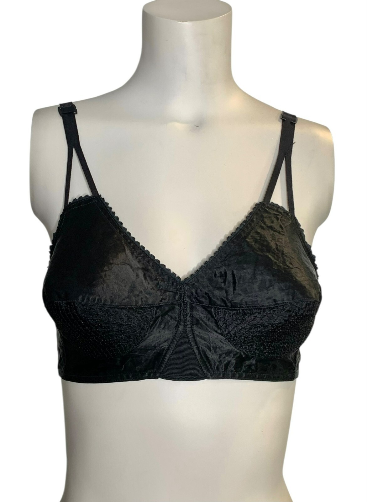VTG 1950s Life Formfit Co Black Satin Pointed Bullet Bra 42B 34W Pinup Boudoir