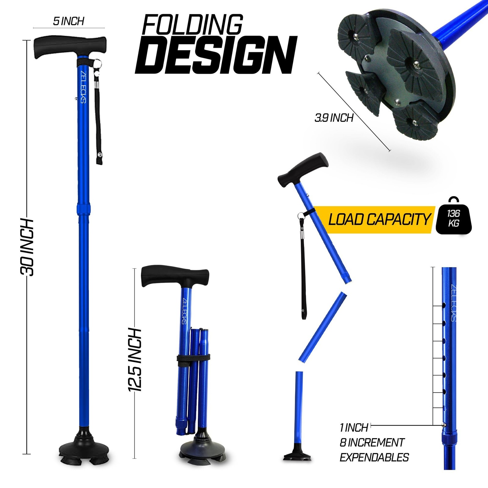 ZELECKS Walking Cane for Women & Men – Self Standing Adjustable Folding Cane …