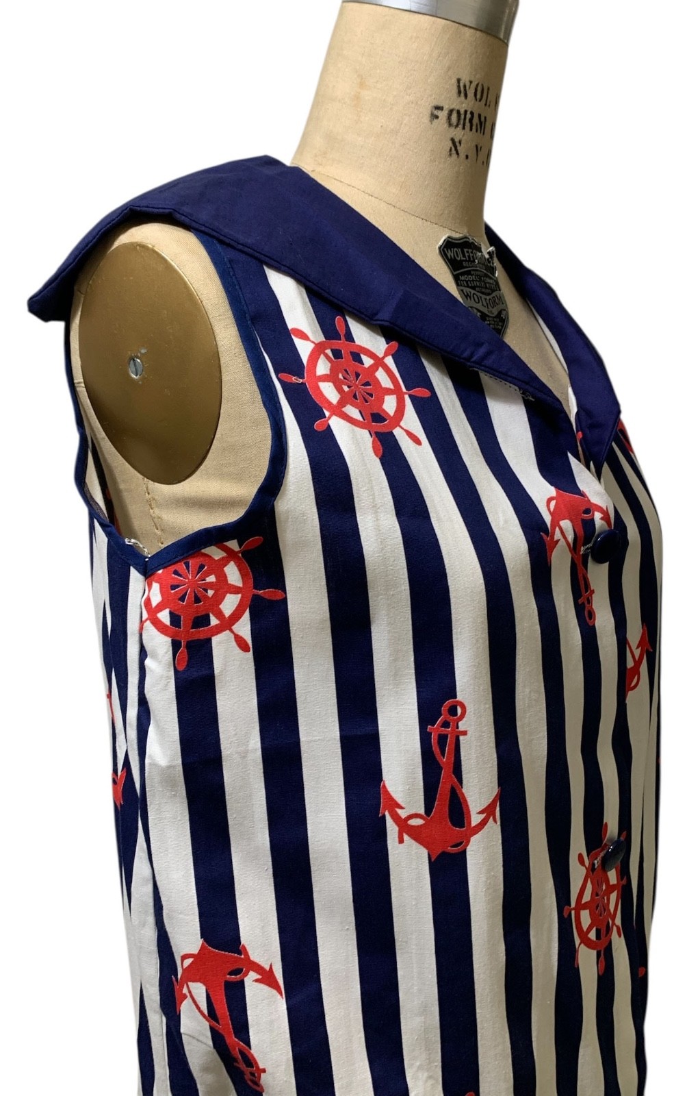 Vintage 60s/70s Women’s Nautical Print Striped Sailor Collar Shift Dress Sz M/L