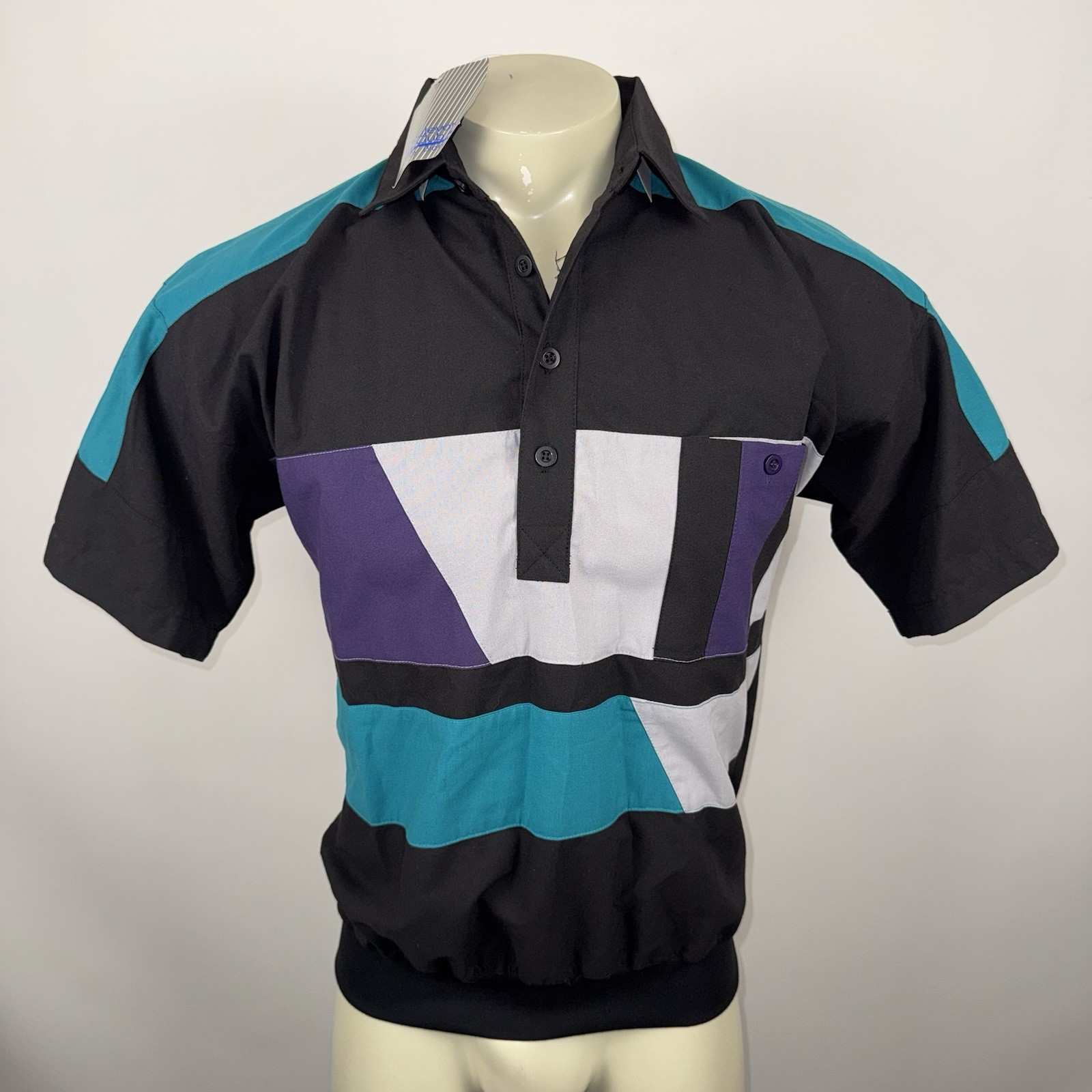 NOS Vtg Block Shirt Disco Miami Vice New Wave Color Block Mens Medium 80s 90s