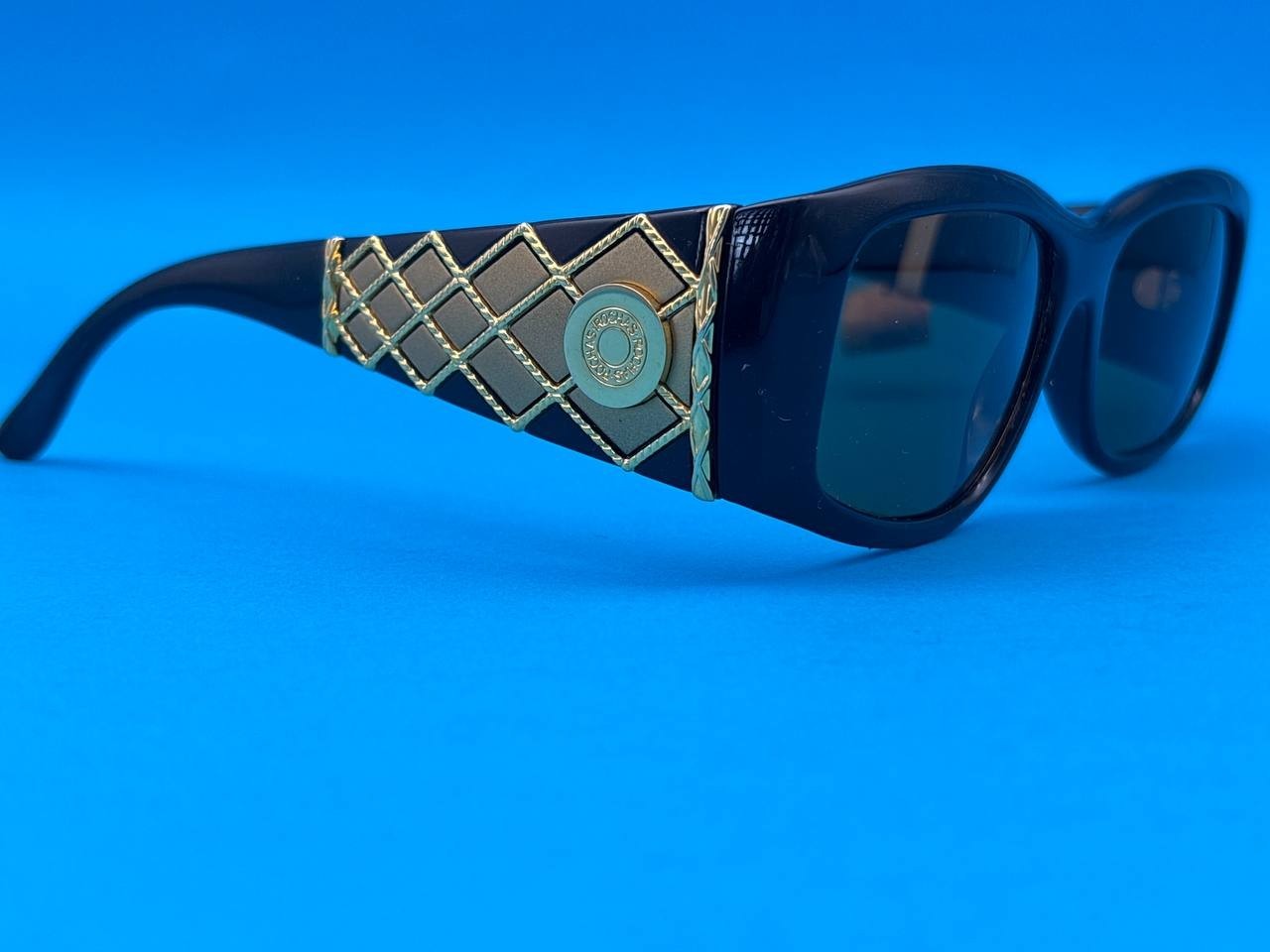 Vintage Rochas Paris 9029 33 Sunglasses Black Gold France Rare Designer Retro