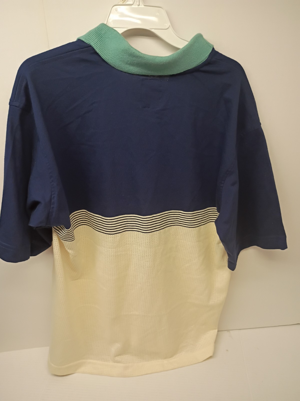 JNCO VTG Men’s XL Cotton Short Sleeve Half Zip Striped Polo Blue Green White