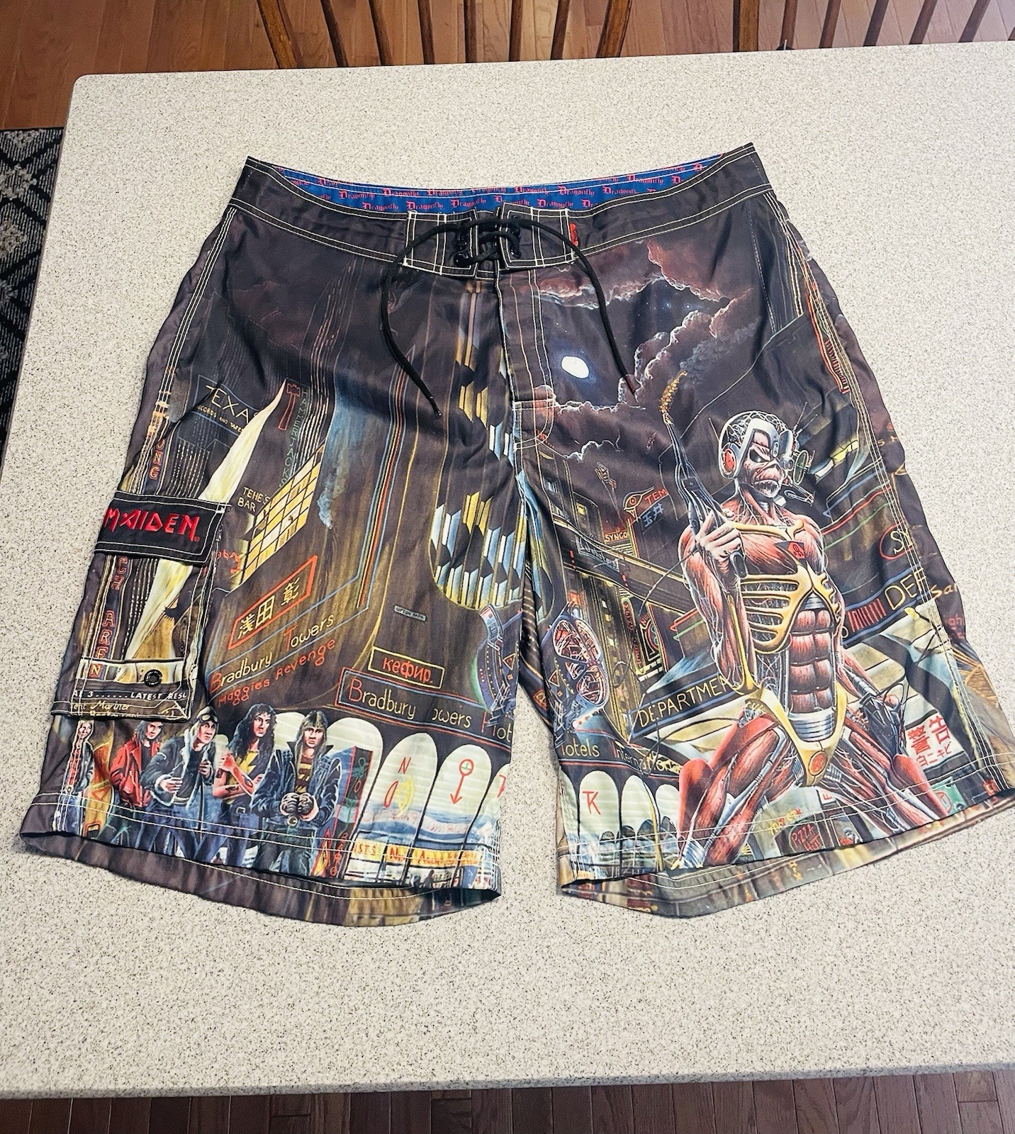 VTG Dragonfly Iron Maiden Board Shorts Men’s 40 Somewhere In Time Swim Trunks