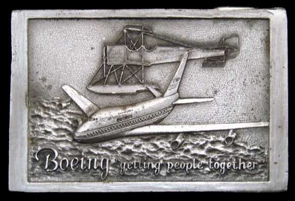 KJ02125 VINTAGE 1970s **BOEING AIRCRAFT** GETTING PEOPLE TOGETHER PEWTER BUCKLE