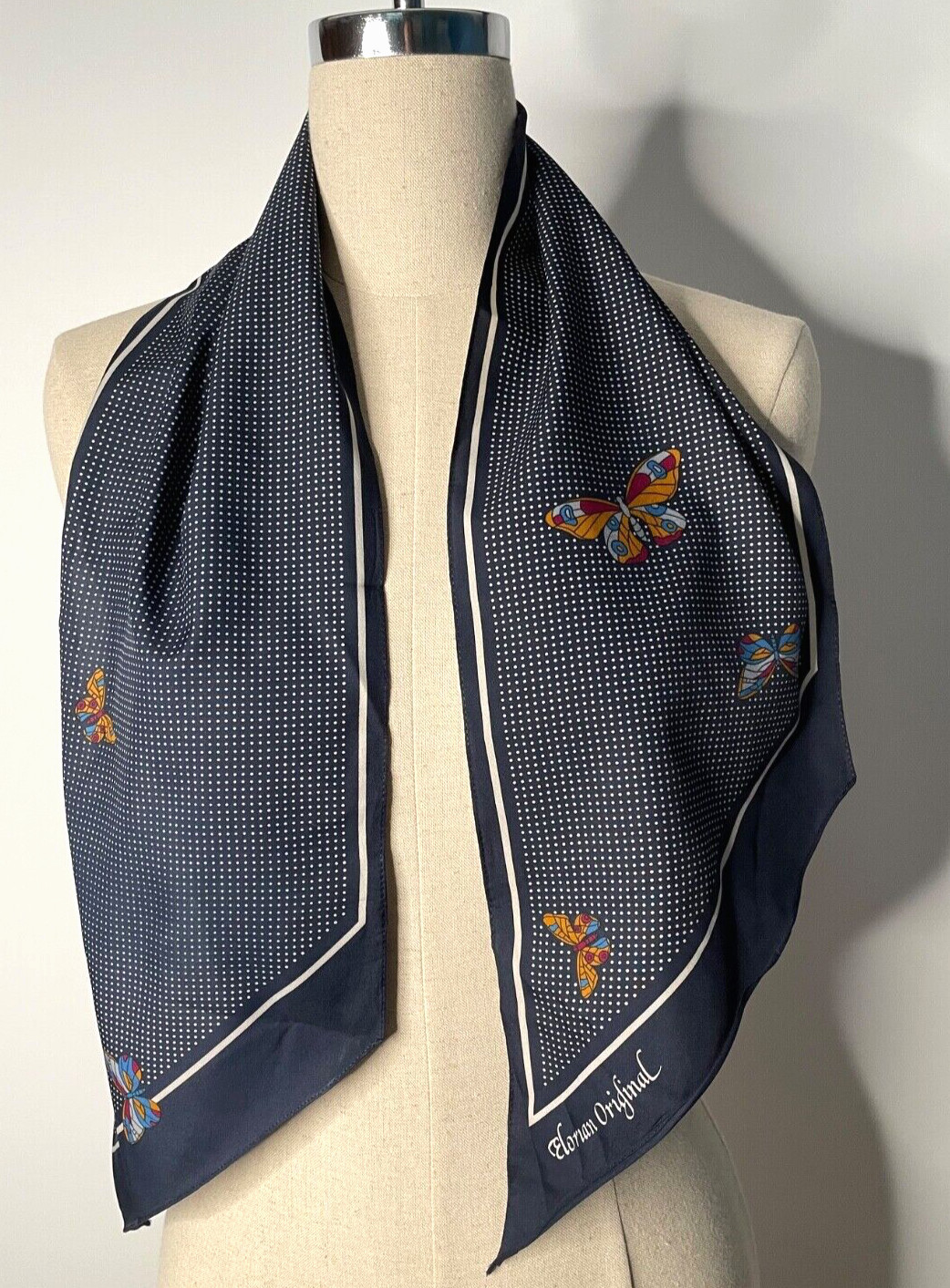 Elorian Original- Vintage Colorful Butterflies & Micro Dots Pointed Oblong Scarf