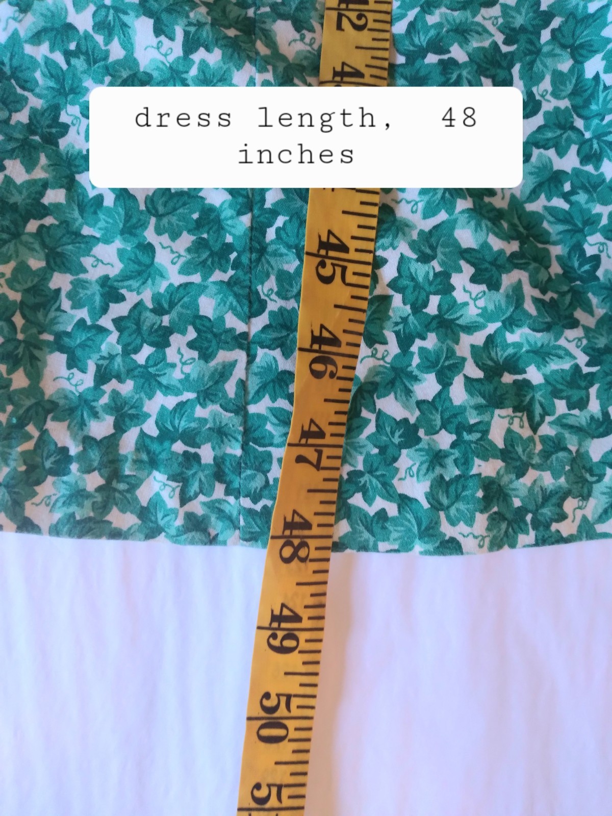 Vintage 30s 40s Green Leaf Cotton Dress Puff Sleeves Long Skirt M S New Unworn