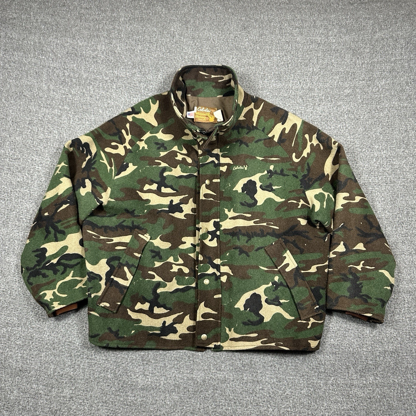 Vintage Cabela’s Whitetail Wool Goretex Camo Jacket 3XL Made USA 80 90s Woodland