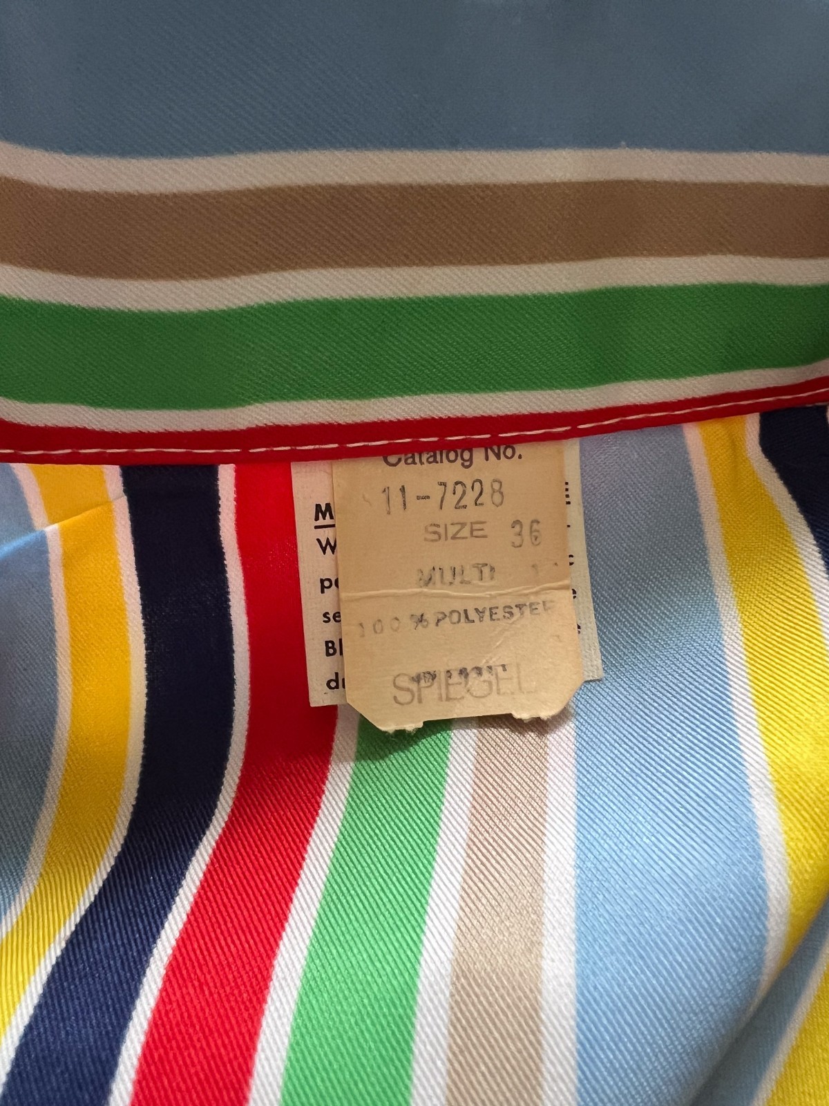 Vintage 70’s Spiegel Colorful Polyester Blouse Shirt Button Up Striped Size 10