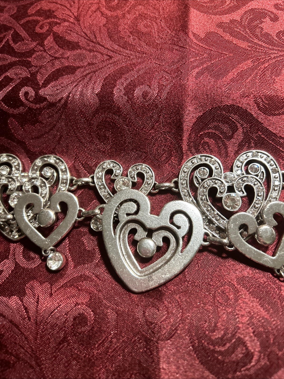 Brighton Silver Heart Pendant belt Pavé Clear Stones SZ M