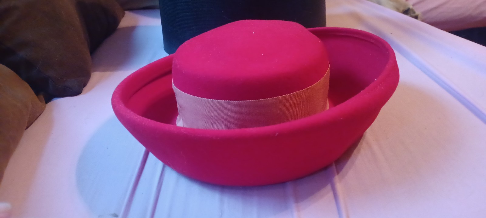 Vintage 1960s Sears Millinery Red Wool Felt Breton Hat Jackie O Style