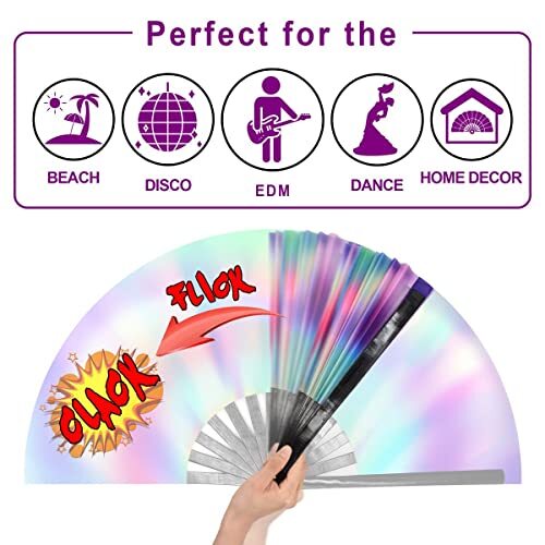 UV Glow Rave Fan Foldable for Women/Men/Drag Queen – Large Clack Festival Top