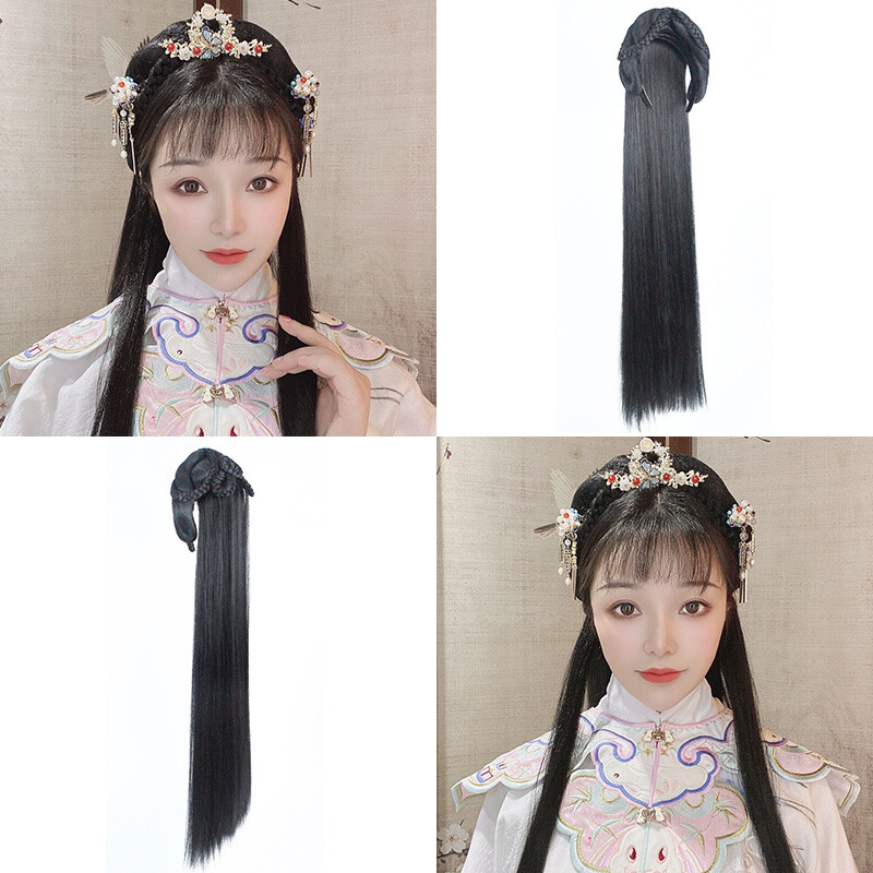 Hanfu One-Piece Headband Headgear Hanfu Wig Long Straight Hair Lazy Ancient Cos