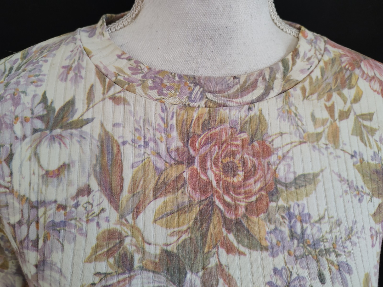 80’s Vintage Shirt Rib Knit Top Westbourne Floral Romantic Slouchy 3/4 Sleeve L