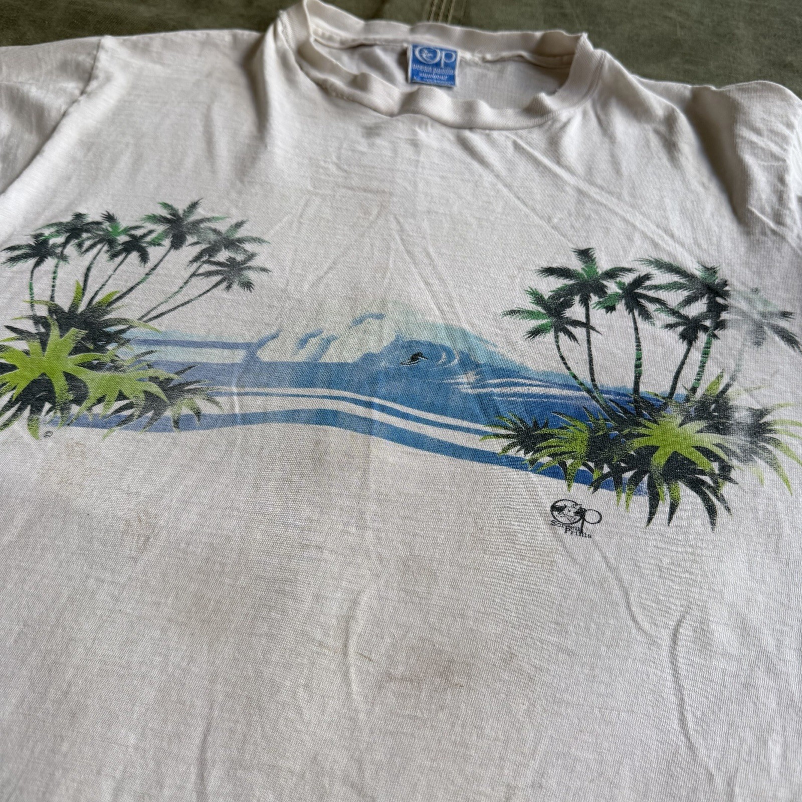 1970s Ocean Pacific OP Surf T Shirt Vintage Water Print Beach Aloha 1980s
