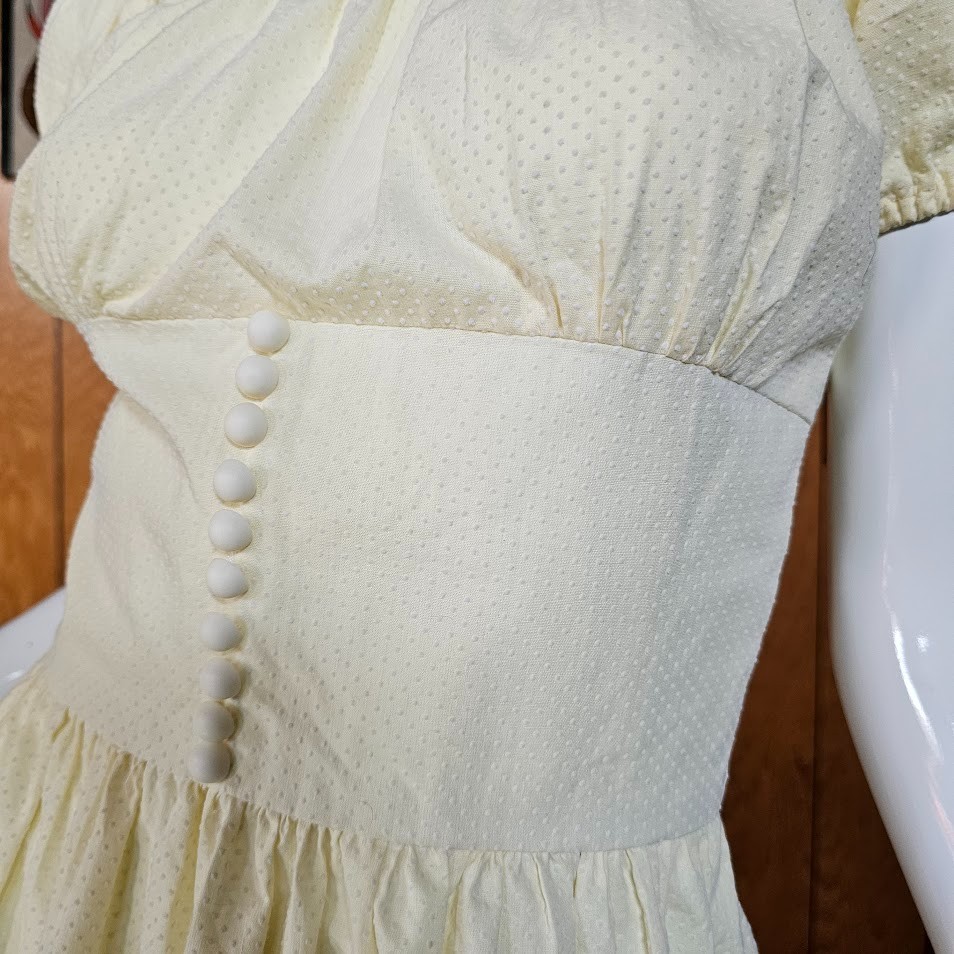 Vtg 1950s Milkmaid Lemon Swiss Dot Circle Skirt Off Shoulder Party Dress XS/S P