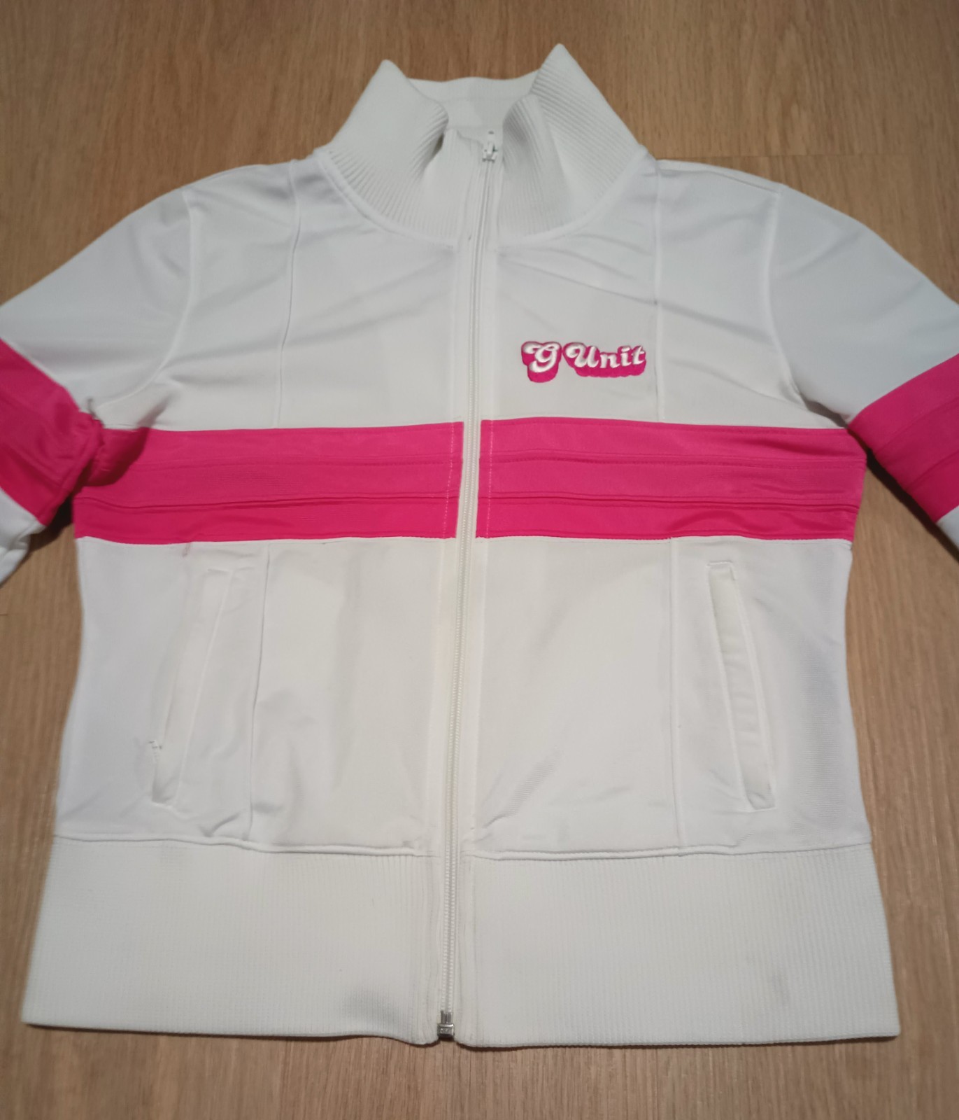 Vtg G UNIT Pink White Logo Jacket varsity track sports M