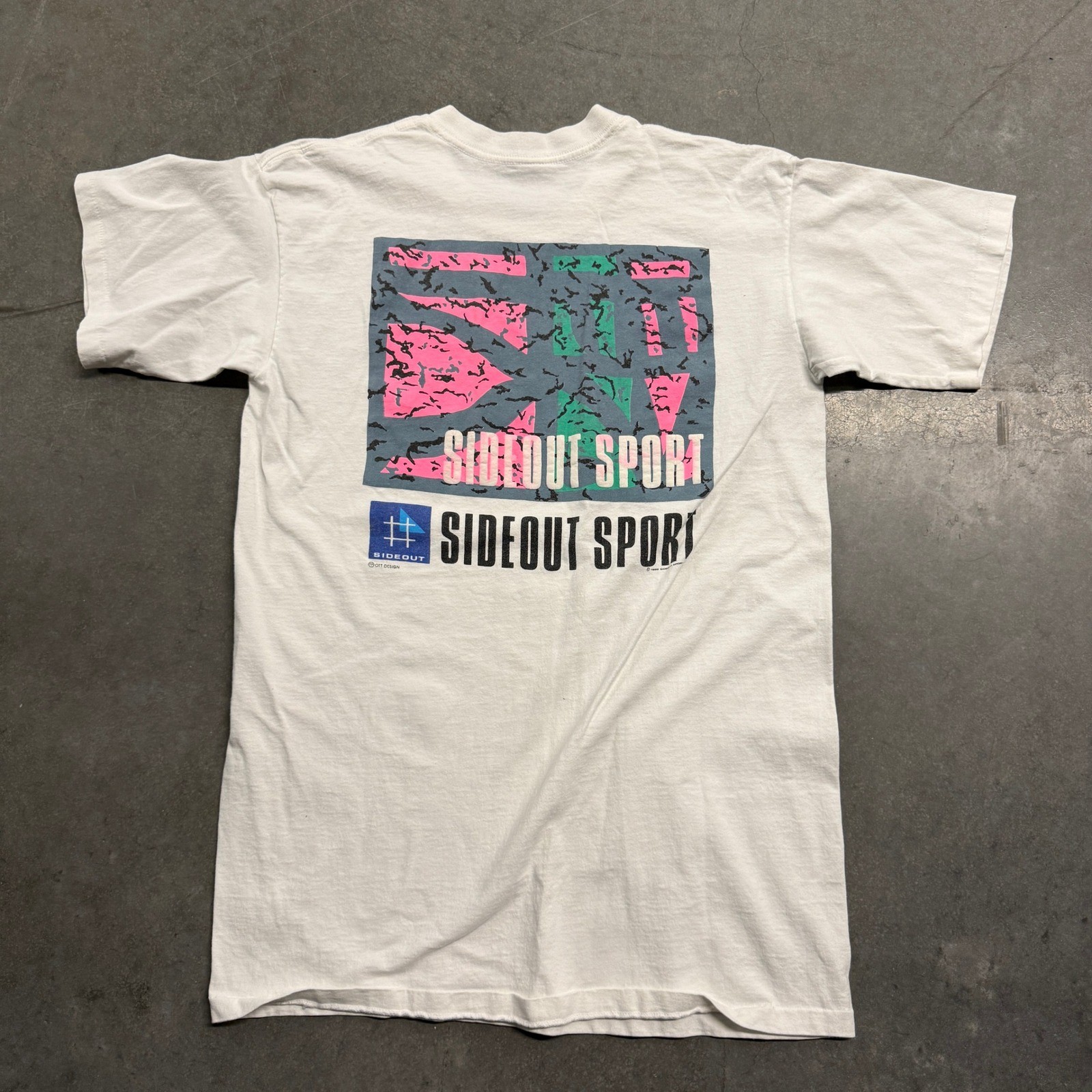 Vintage 1988 Sideout Sport T Shirt White Neon Graphic Single Stitch 80s Mens M