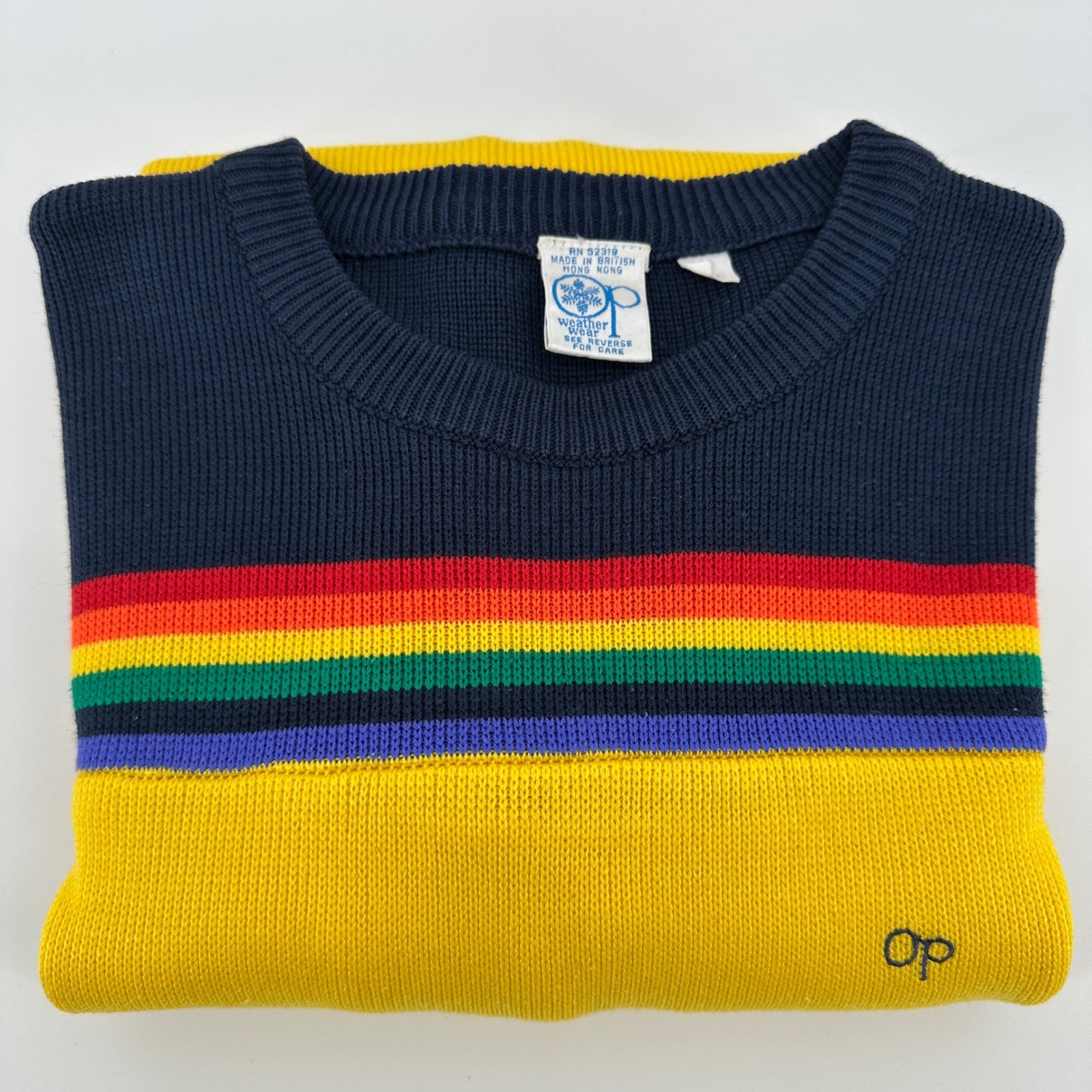 VTG 80s Ocean Pacific Op Rainbow Stripe Sweater Large Stranger Things Surf Retro