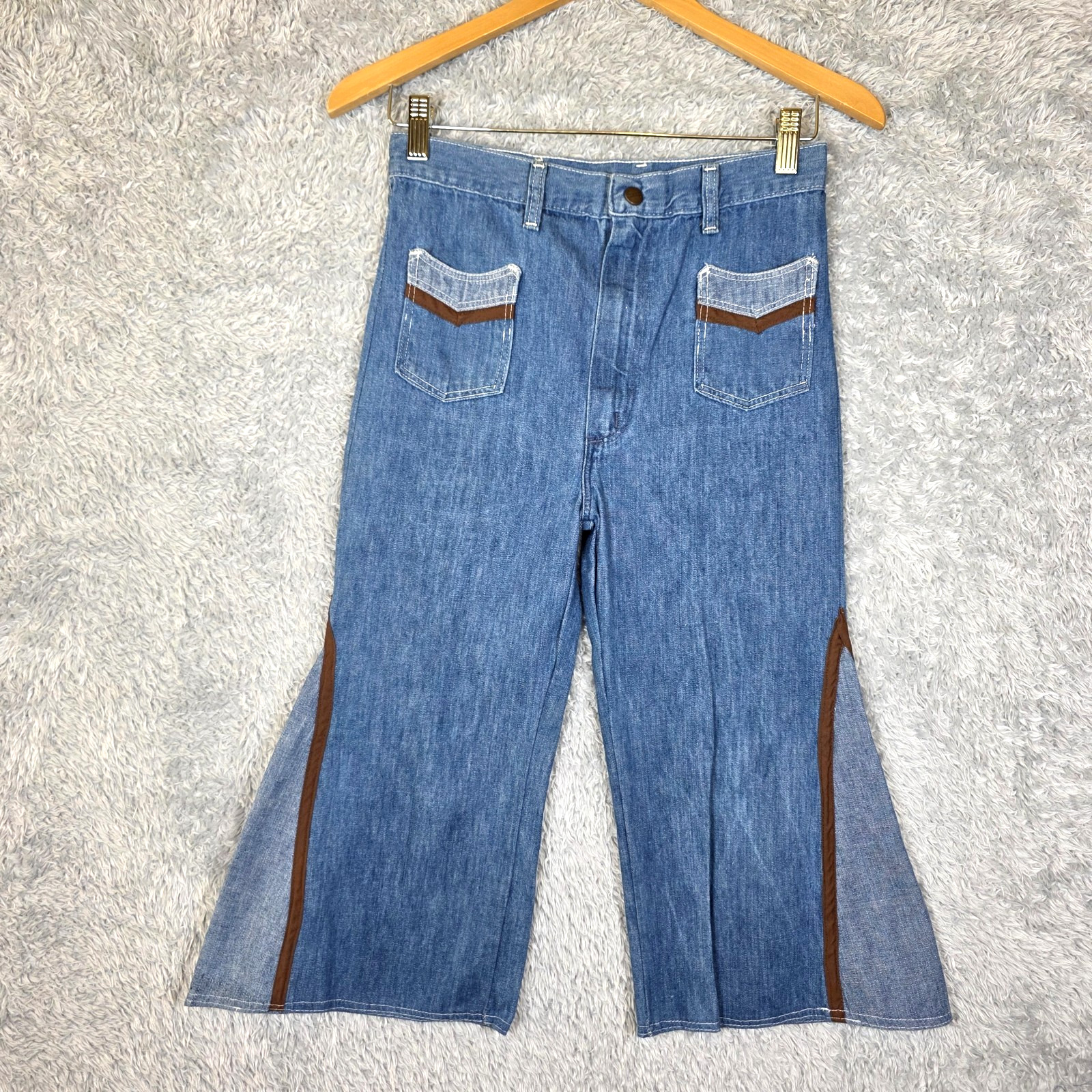 Vintage Maverick 70s Bell Bottom Jeans Blue Denim High Waist Flare USA 13/14