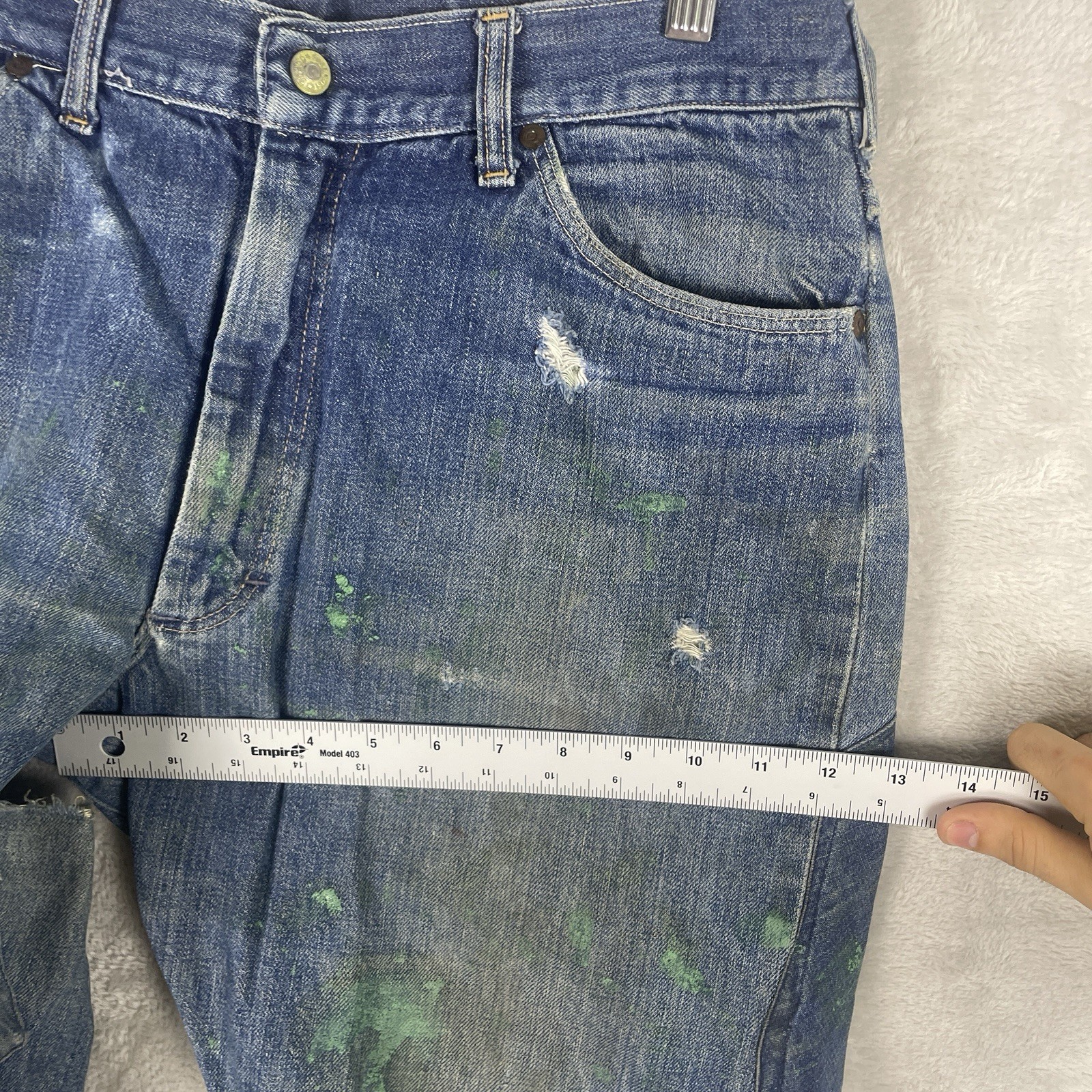 Vintage 50s Penneys Foremost Selvedge Denim Jeans Mens 32×28 Repaired 1950s Hole