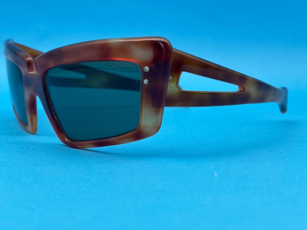 Vintage French Handmade Cat Eye Sunglasses Brown Tortoise Acetate Retro Rare