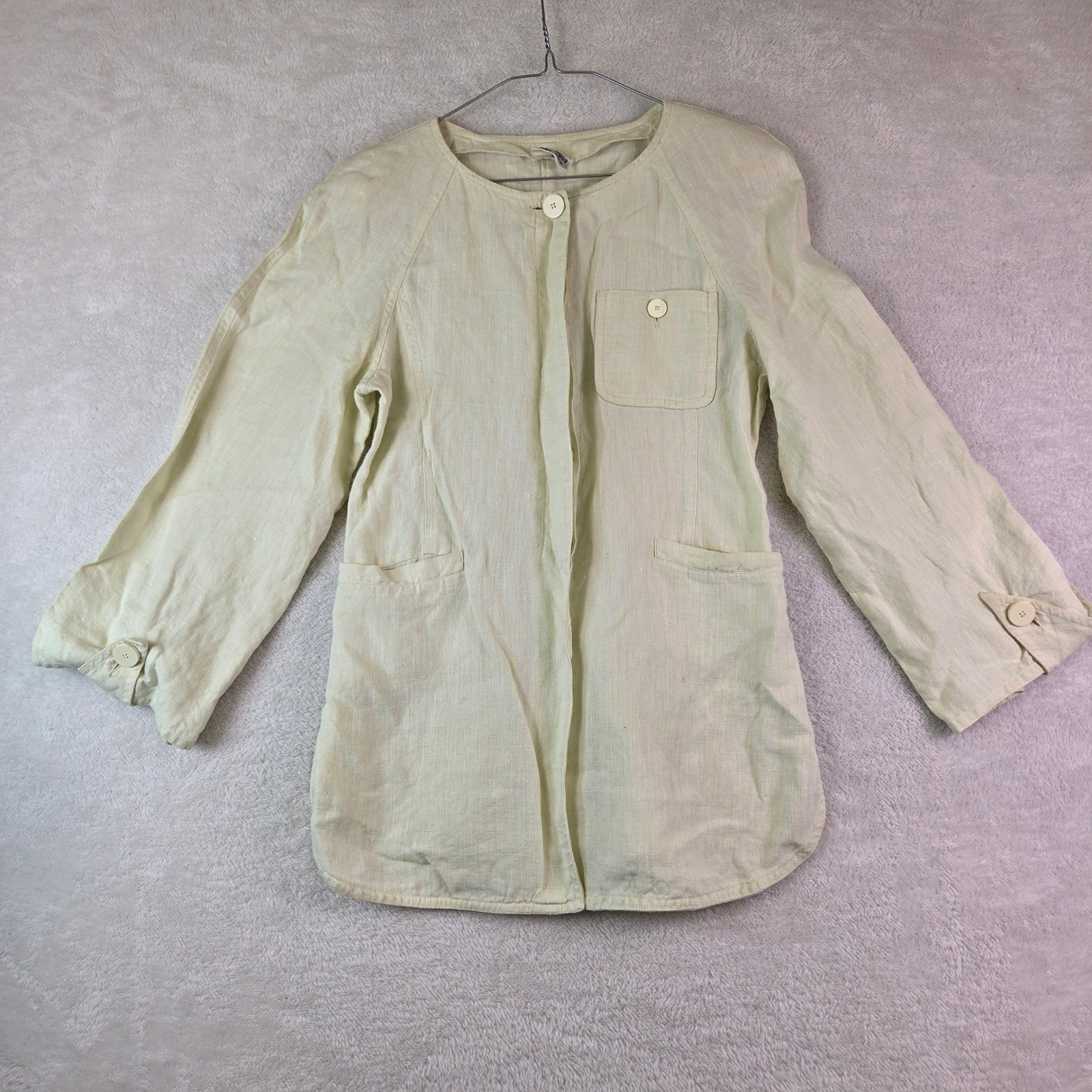 Courreges Paris Vintage Linen Jacket Pale off white Button Front Pocket Sz S/M