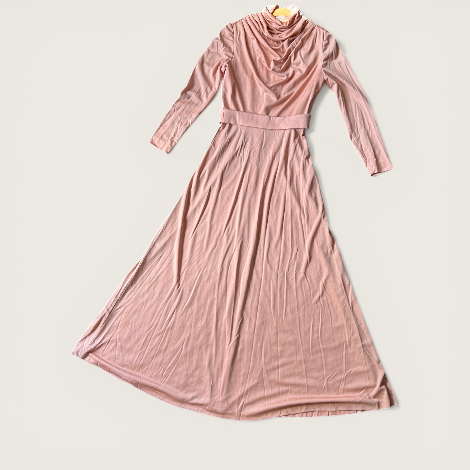 Vintage 1970s Lilli Diamond California Peach Pink Maxi Dress Belted Size 10
