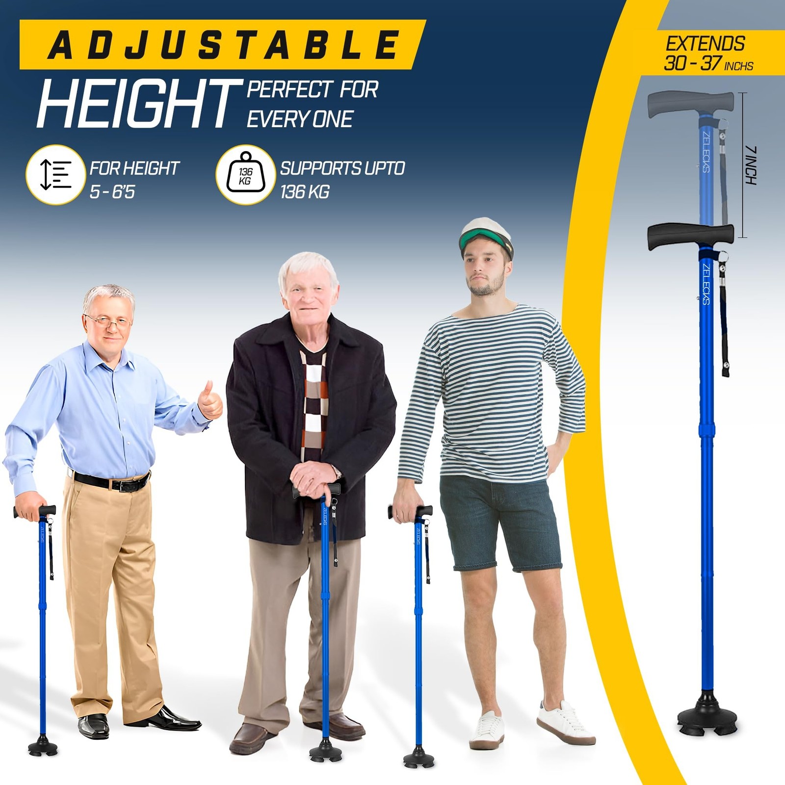 ZELECKS Walking Cane for Women & Men – Self Standing Adjustable Folding Cane …