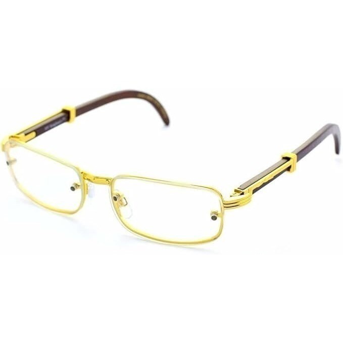Gold Frame Glasses Wood Temple Women Designer Style Fashion Eyeglasses Gafas New
