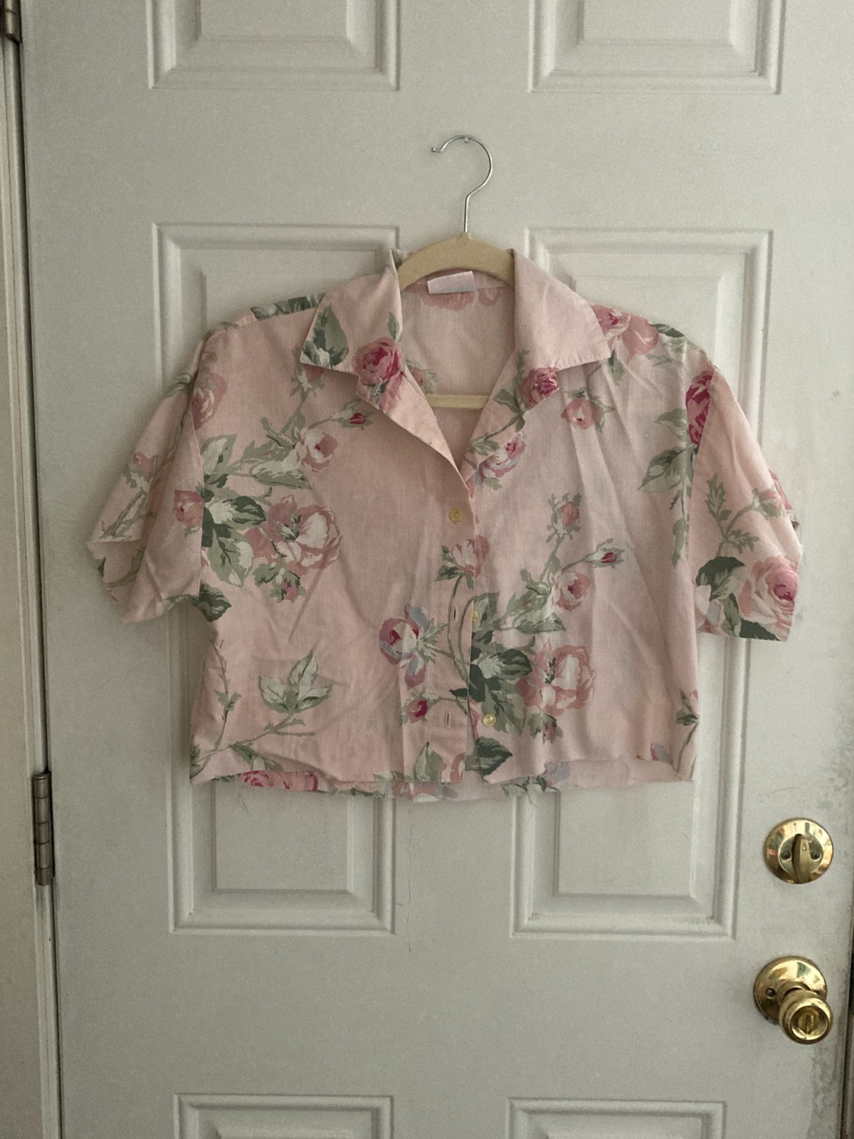 Vintage Avon Fashions Floral Pink Blouse – Cropped – Button Up – 90s – Small