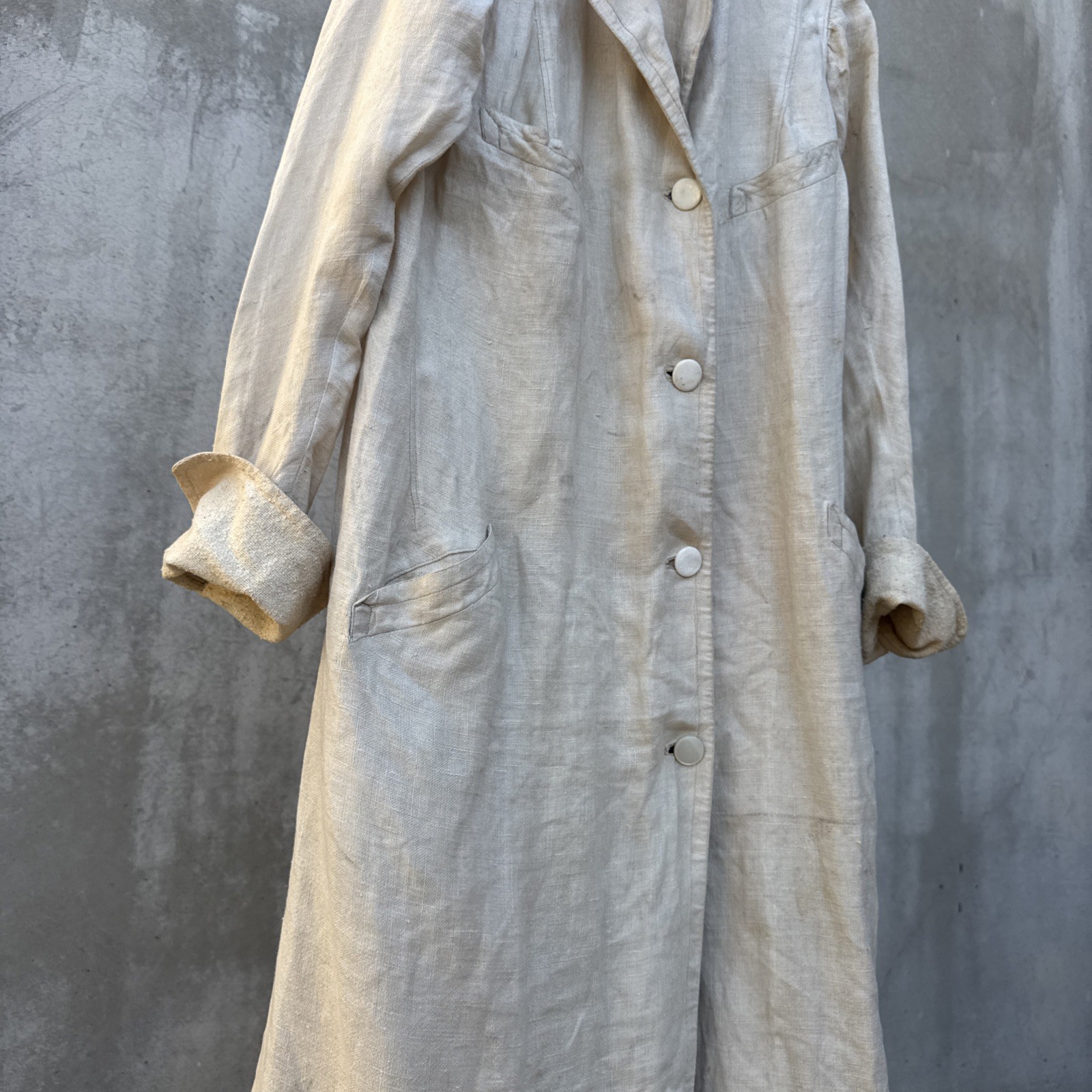 Antique Edwardian Linen Duster Coat Driving Sportswear Full Length Vintage