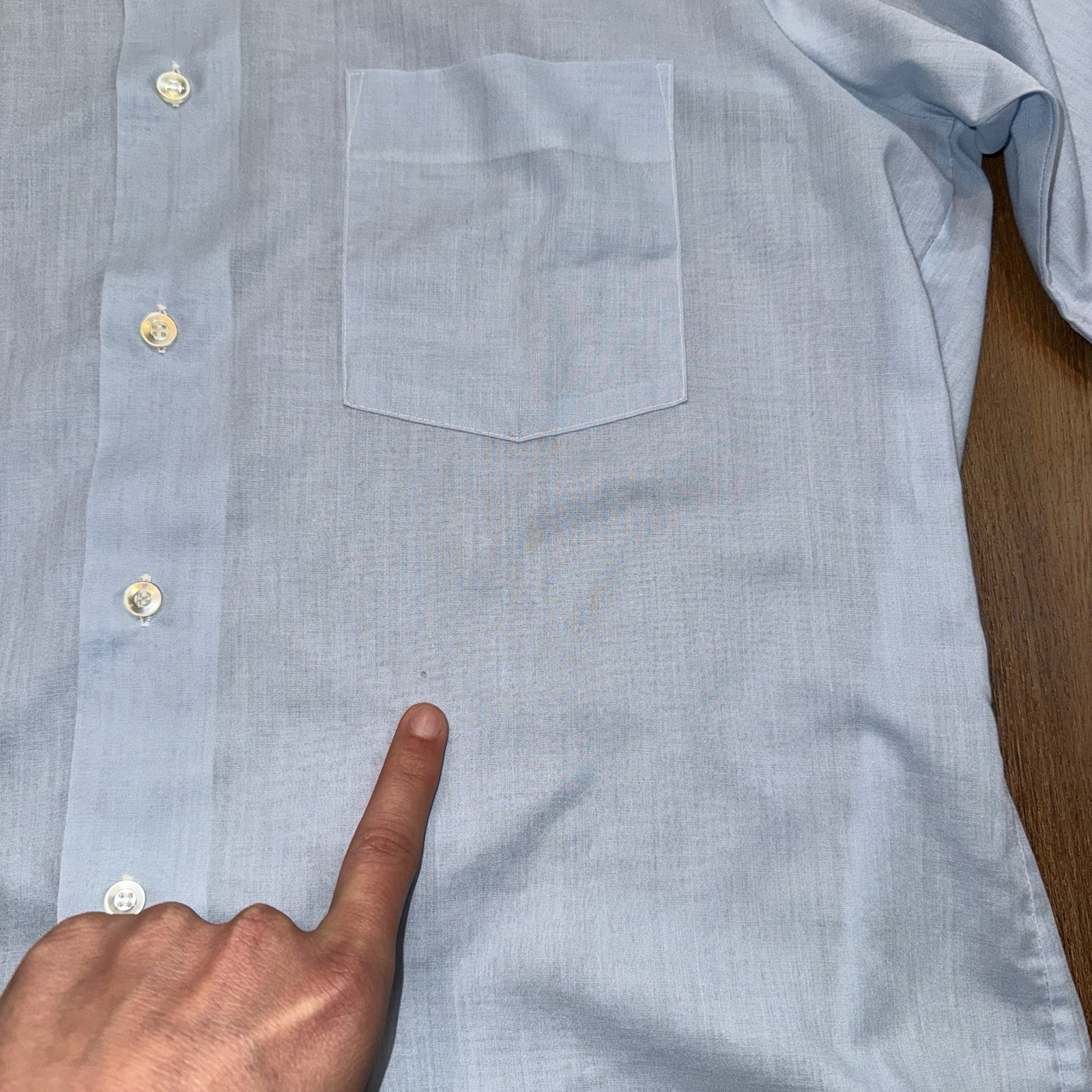 Vtg 60s 70s Arrow Dress Shirt Sanforized Light Blue Dagger Collar USA Mens Large