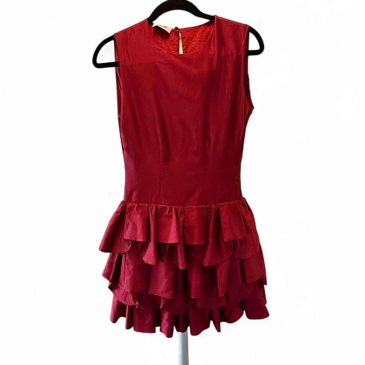 Vintage 80’s inspired Moschino red silk ruffled mini dress