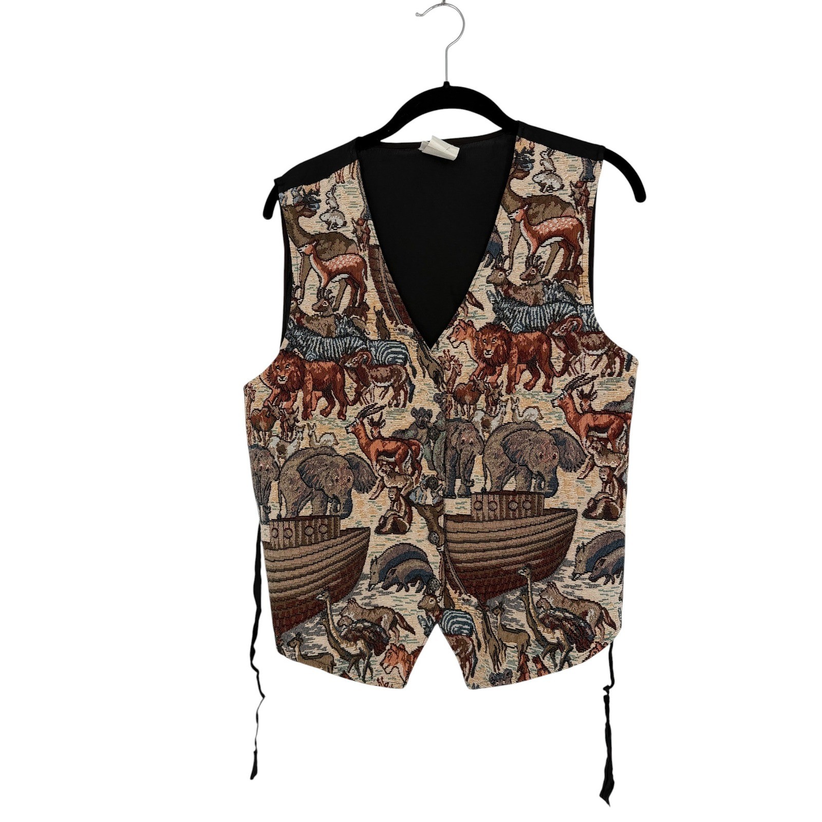 Bobbie Brooks Vintage Noahs Ark Tapestry Vest Large Animal Print Button Front