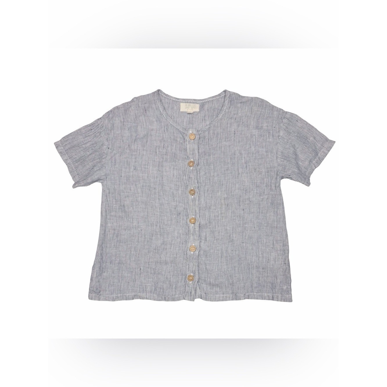 The Simple Folk Thin Stripe Organic Linen Button Up Top