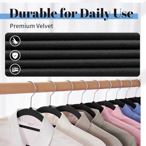Velvet Hangers Space Saving Clothes Hangers with Tie Bar, Non 20 Pack Black