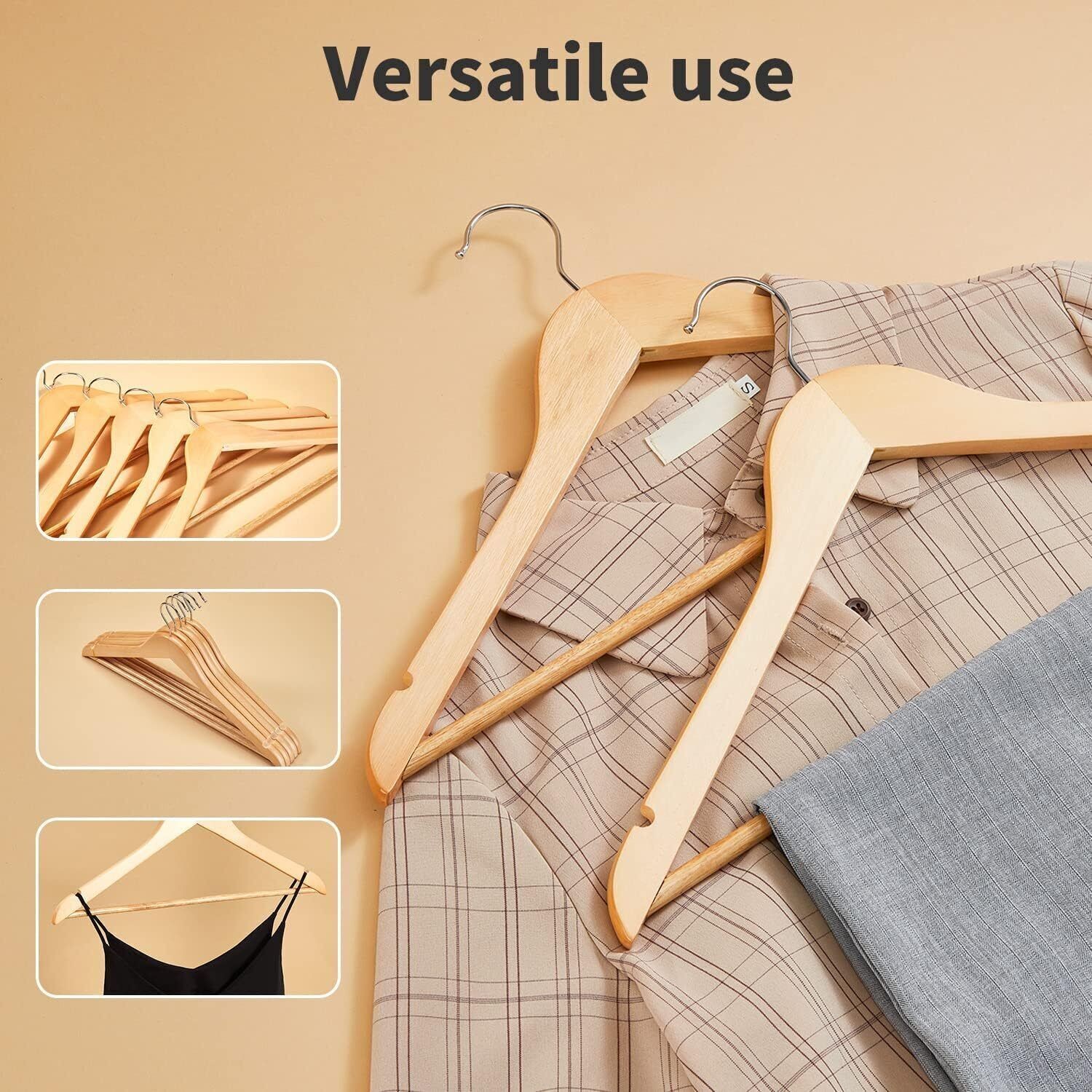 15 Pack Wooden Hangers Suit Hangers Premium Natural Finish Cloth Coat Hangers US