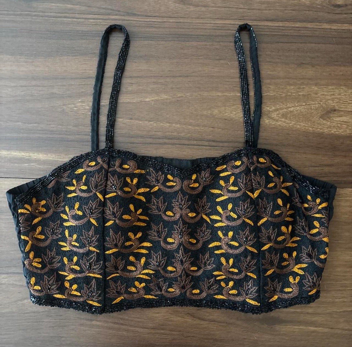 Vintage 1980s Black And Gold Beaded Embroidered Bustier Corset Top