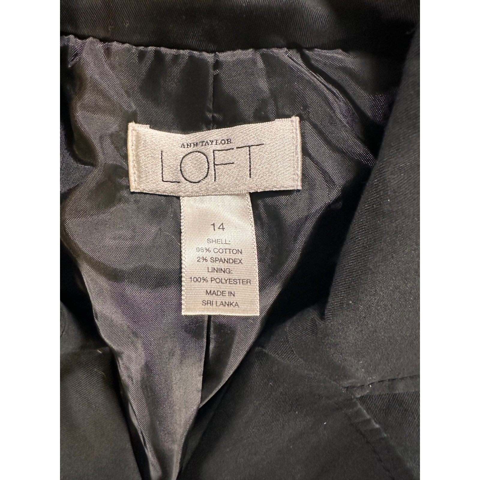 Ann Taylor Loft Womens Black 3-Button Cotton Blend Blazer Jacket Size 14