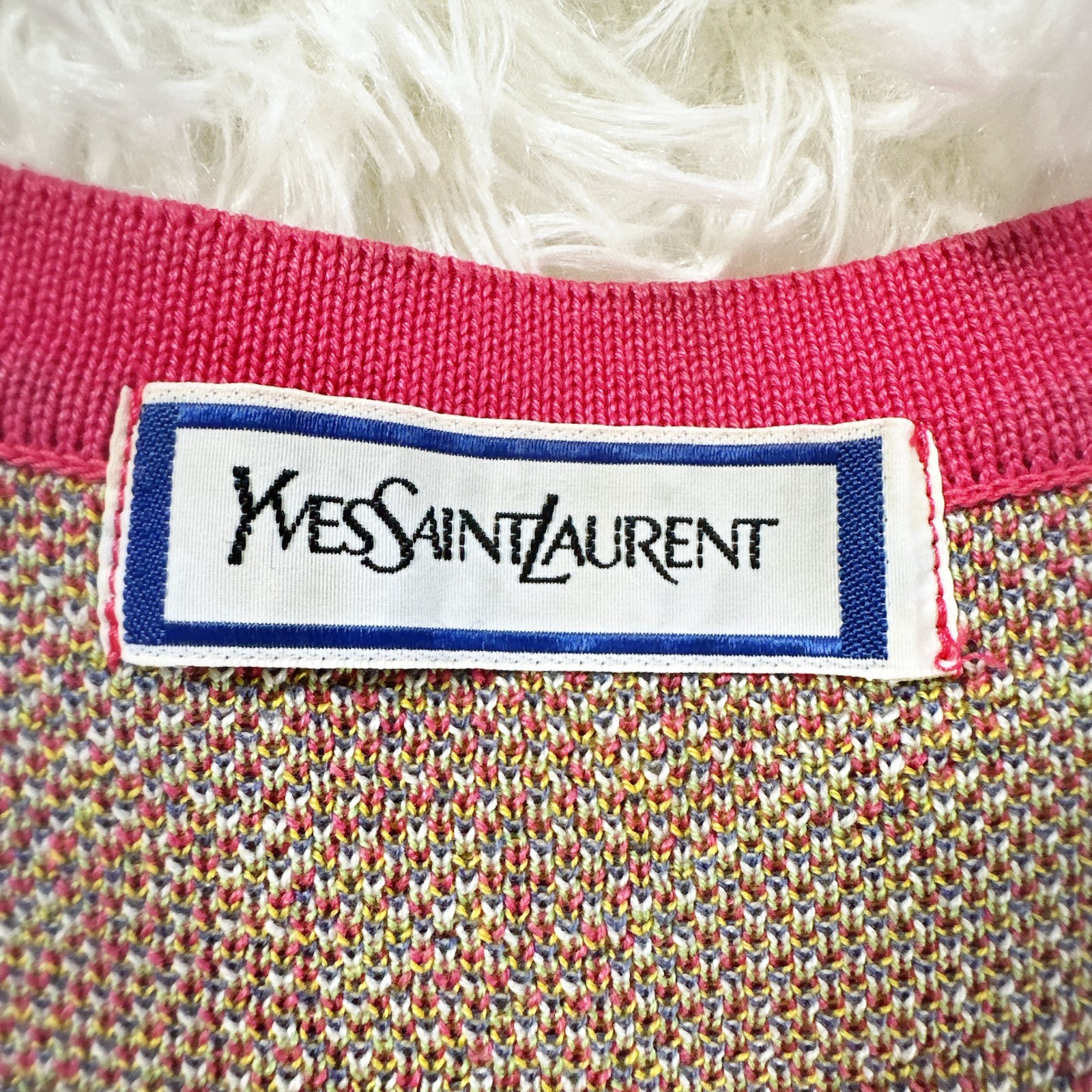 Vintage Yves Saint Laurent Paris Floral Knit Dress Cardigan Set Pink M
