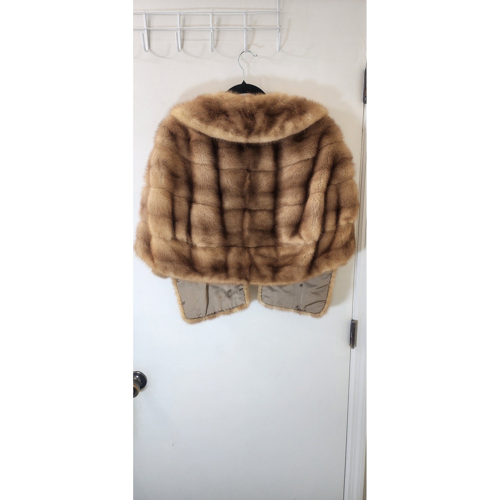 VTG Burdine’s of Florida Mink Fur Stole Jacket Brown Cuffed Sleeve Shawl Coat