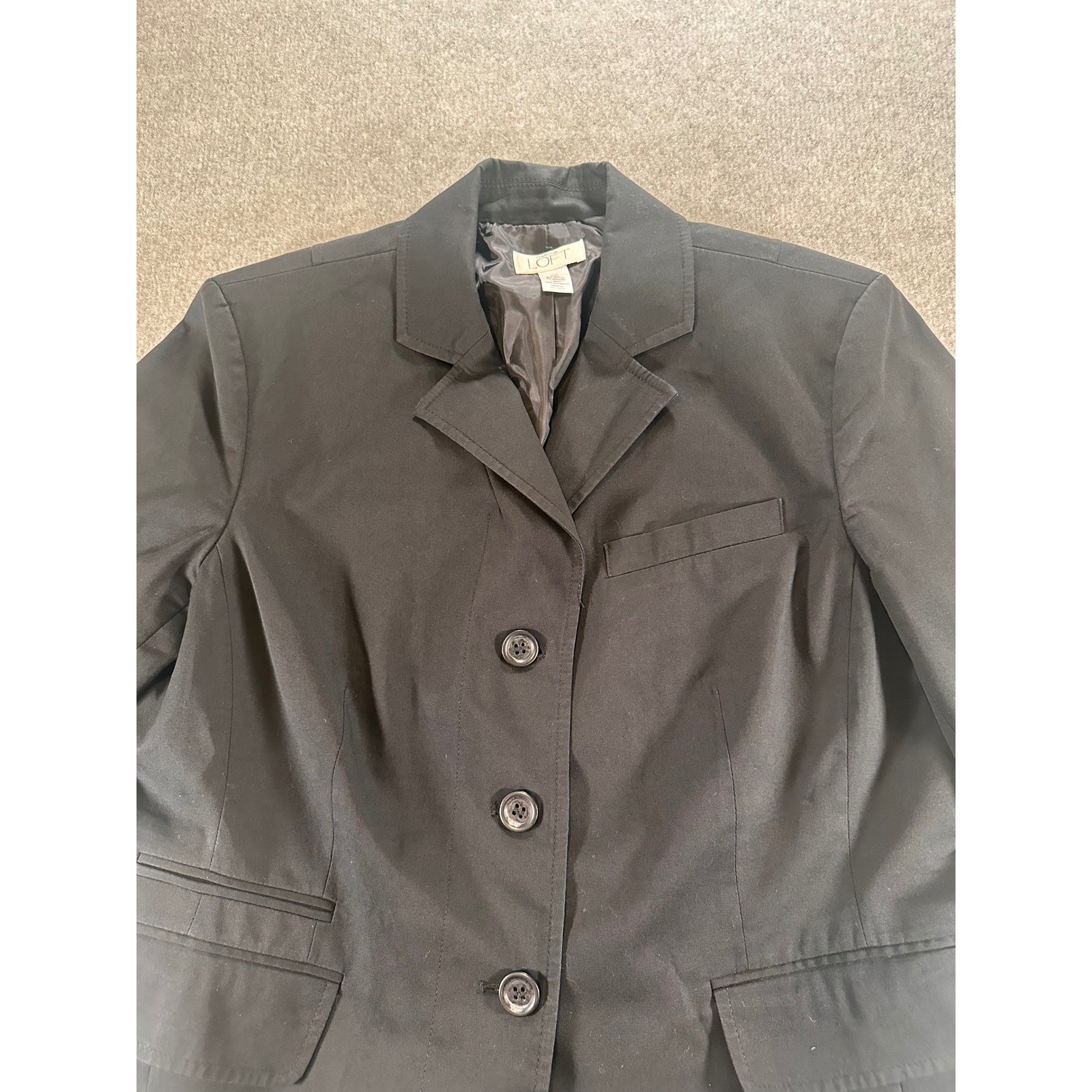 Ann Taylor Loft Womens Black 3-Button Cotton Blend Blazer Jacket Size 14