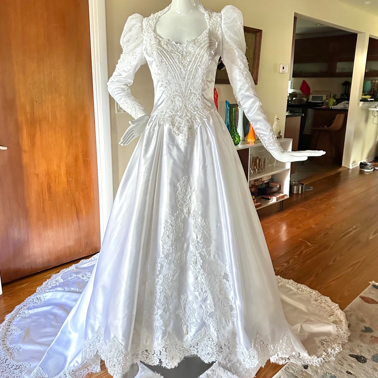 Vintage 1980s Romantic Eve of Milady Princess Wedding Gown Dress Long Train S