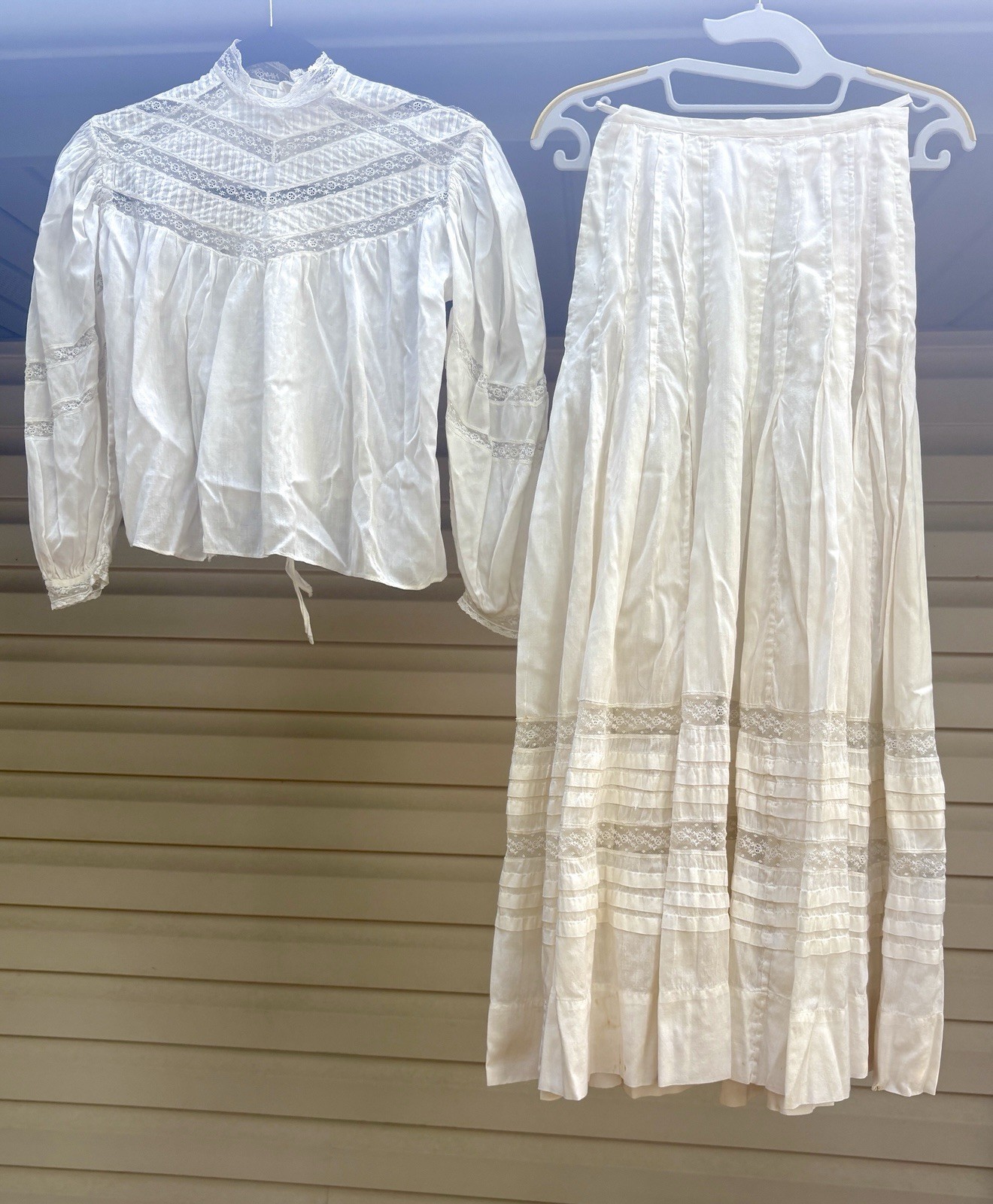 Antique Edwardian Wedding/Lawn/Tea Dress Ivory Cotton Lace Embroidery Small 2pc